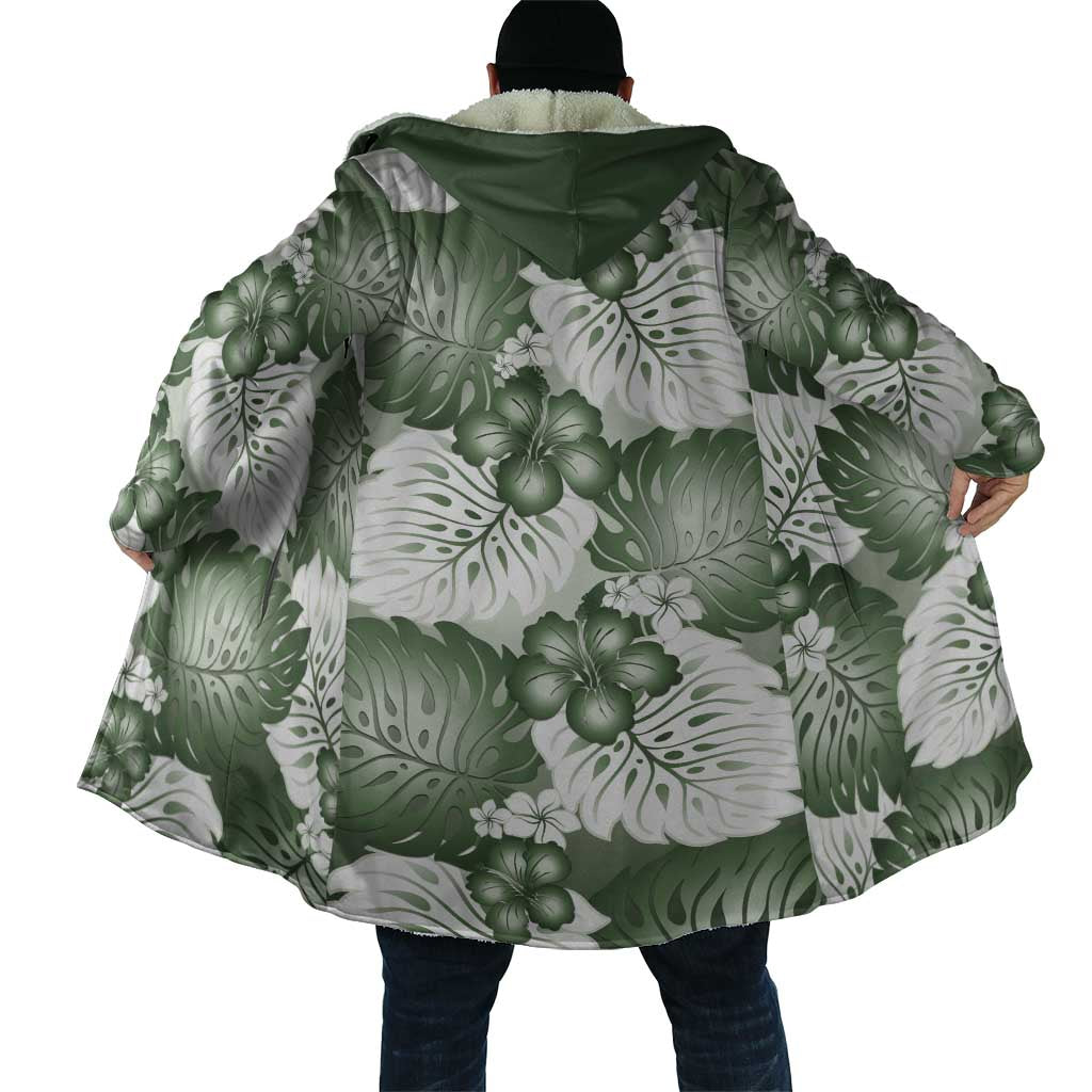Sage Green Aloha Hawaii Cloak Monstera Hibiscus Plumeria Seamless Vibes - Polynesian Pride
