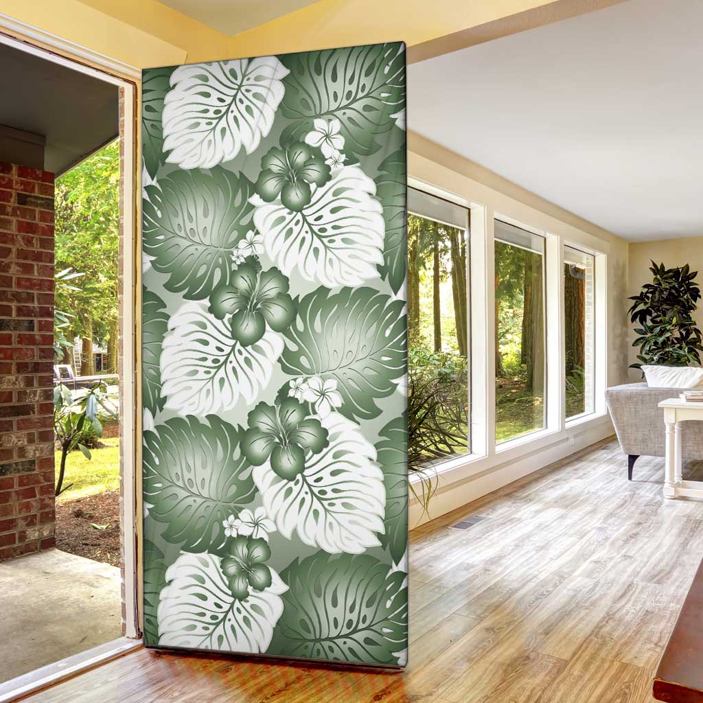 Sage Green Aloha Hawaii Door Cover Monstera Hibiscus Plumeria Seamless Vibes - Polynesian Pride
