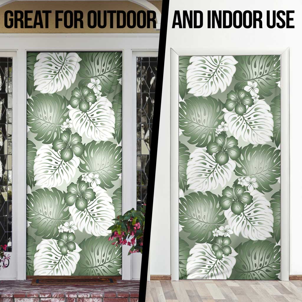 Sage Green Aloha Hawaii Door Cover Monstera Hibiscus Plumeria Seamless Vibes - Polynesian Pride