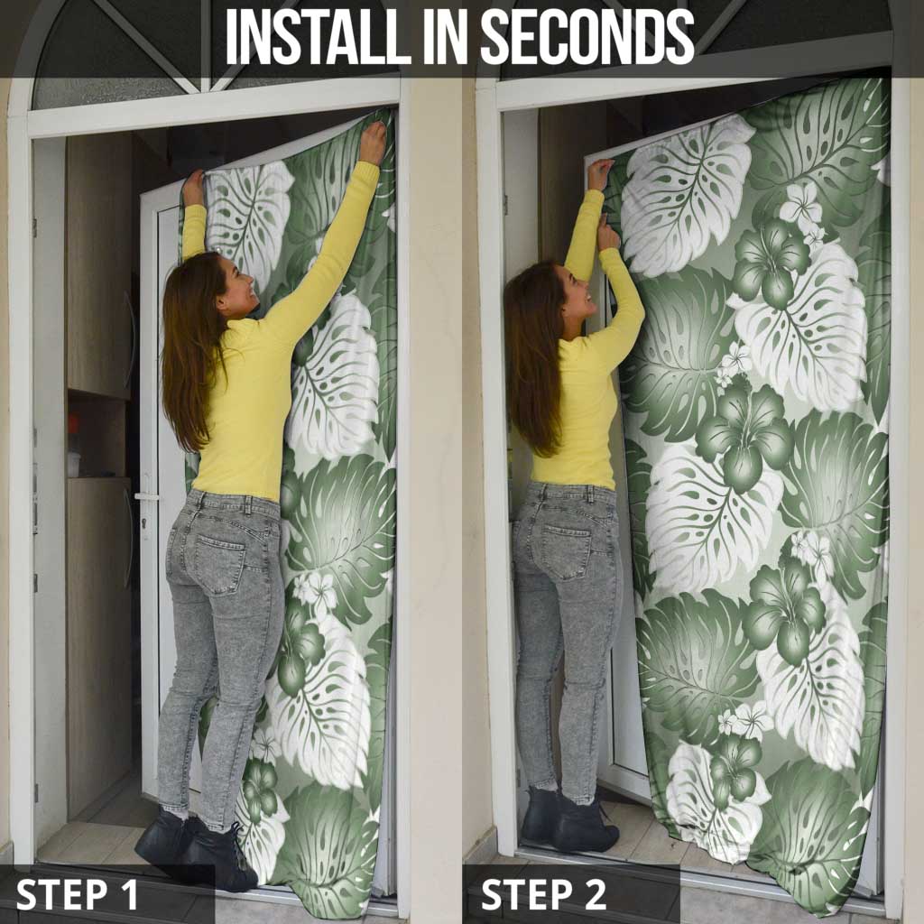 Sage Green Aloha Hawaii Door Cover Monstera Hibiscus Plumeria Seamless Vibes - Polynesian Pride