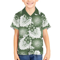 Sage Green Aloha Hawaii Family Matching Long Sleeve Bodycon Dress and Hawaiian Shirt Monstera Hibiscus Plumeria Seamless Vibes - Polynesian Pride