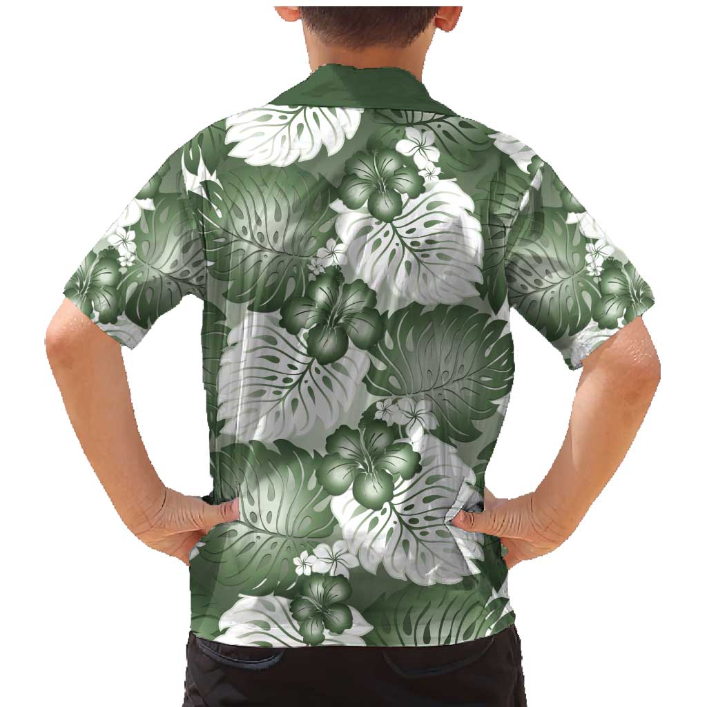 Sage Green Aloha Hawaii Family Matching Mermaid Dress and Hawaiian Shirt Monstera Hibiscus Plumeria Seamless Vibes - Polynesian Pride
