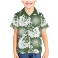 Sage Green Aloha Hawaii Family Matching Mermaid Dress and Hawaiian Shirt Monstera Hibiscus Plumeria Seamless Vibes - Polynesian Pride