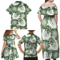 Sage Green Aloha Hawaii Family Matching Off Shoulder Maxi Dress and Hawaiian Shirt Monstera Hibiscus Plumeria Seamless Vibes - Polynesian Pride