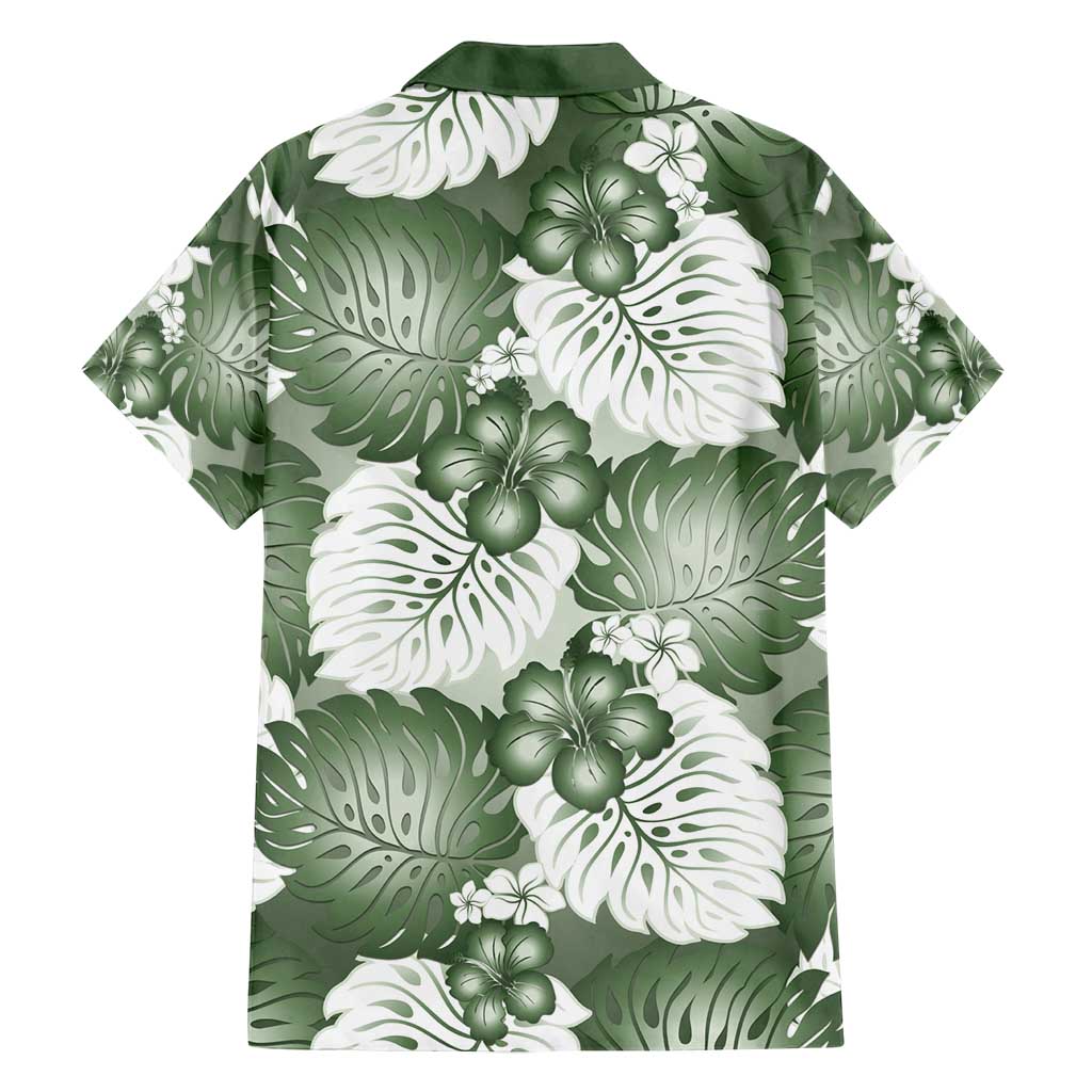 Sage Green Aloha Hawaii Family Matching Off Shoulder Maxi Dress and Hawaiian Shirt Monstera Hibiscus Plumeria Seamless Vibes - Polynesian Pride