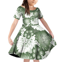 Sage Green Aloha Hawaii Family Matching Off Shoulder Short Dress and Hawaiian Shirt Monstera Hibiscus Plumeria Seamless Vibes - Polynesian Pride