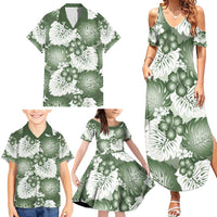 Sage Green Aloha Hawaii Family Matching Summer Maxi Dress and Hawaiian Shirt Monstera Hibiscus Plumeria Seamless Vibes - Polynesian Pride