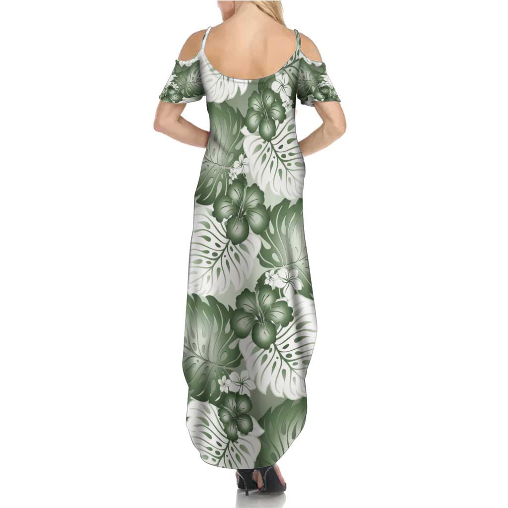 Sage Green Aloha Hawaii Family Matching Summer Maxi Dress and Hawaiian Shirt Monstera Hibiscus Plumeria Seamless Vibes - Polynesian Pride