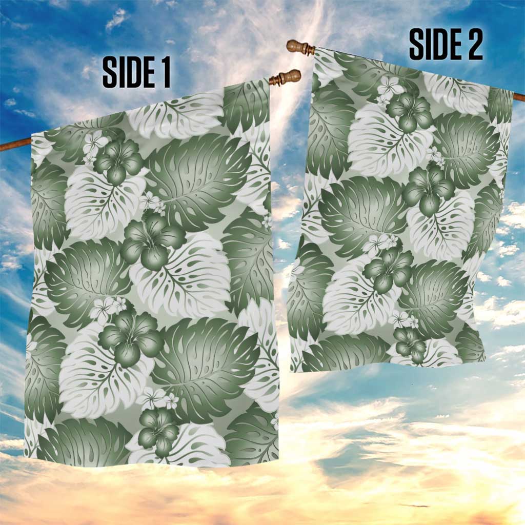 Sage Green Aloha Hawaii Garden Flag Monstera Hibiscus Plumeria Seamless Vibes - Polynesian Pride