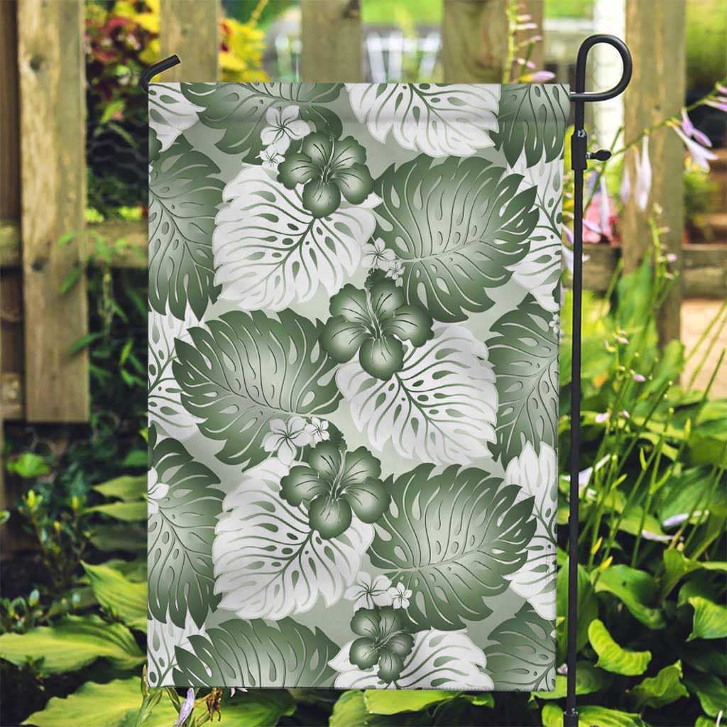 Sage Green Aloha Hawaii Garden Flag Monstera Hibiscus Plumeria Seamless Vibes - Polynesian Pride