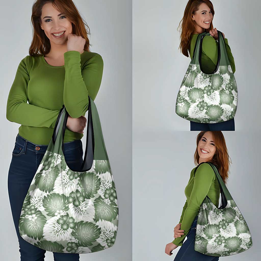 Sage Green Aloha Hawaii Grocery Bag Monstera Hibiscus Plumeria Seamless Vibes - Polynesian Pride