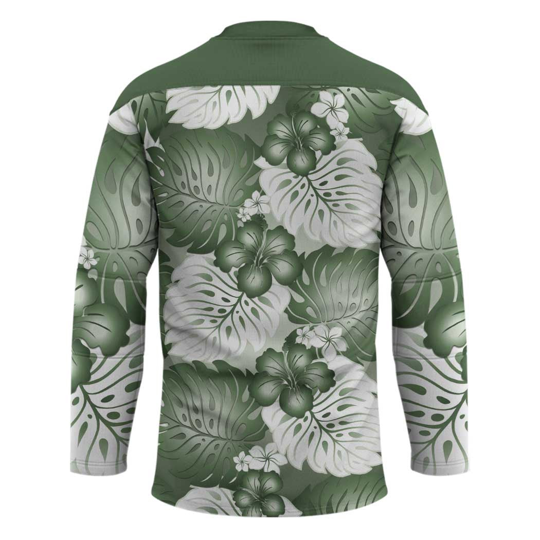 Sage Green Aloha Hawaii Hockey Jersey Monstera Hibiscus Plumeria Seamless Vibes - Polynesian Pride