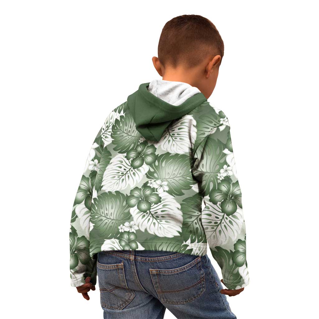 Sage Green Aloha Hawaii Kid Hoodie Monstera Hibiscus Plumeria Seamless Vibes - Polynesian Pride