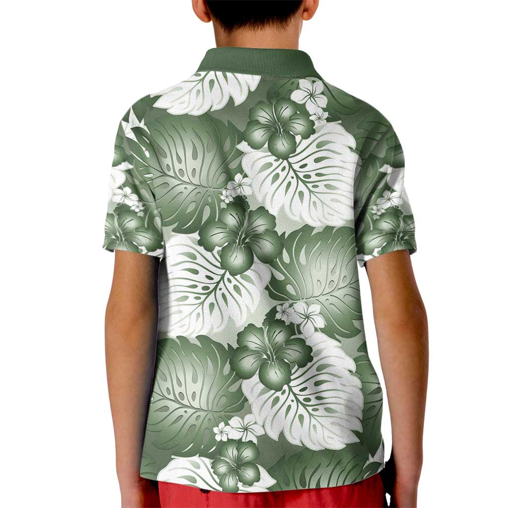 Sage Green Aloha Hawaii Kid Polo Shirt Monstera Hibiscus Plumeria Seamless Vibes - Polynesian Pride