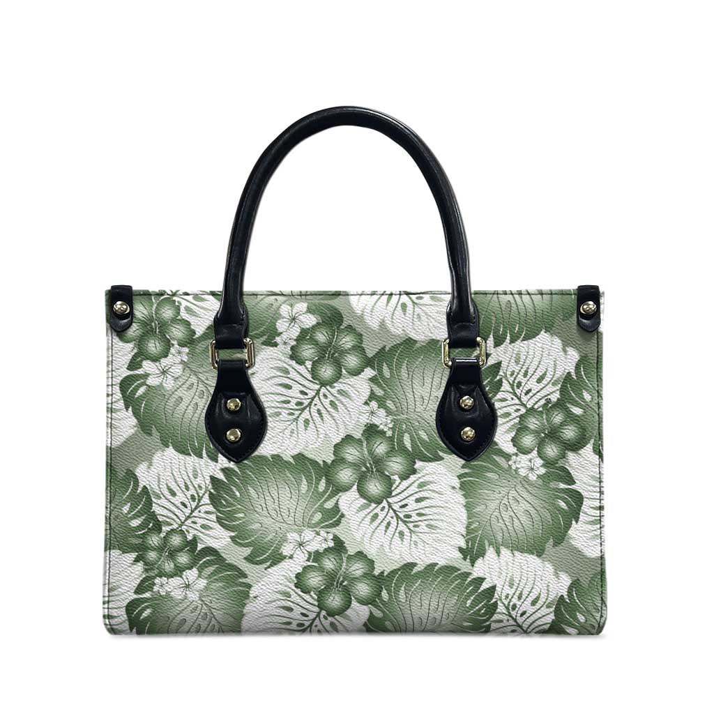 Sage Green Aloha Hawaii Leather Bag Monstera Hibiscus Plumeria Seamless Vibes - Polynesian Pride