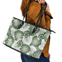 Sage Green Aloha Hawaii Leather Tote Bag Monstera Hibiscus Plumeria Seamless Vibes - Polynesian Pride