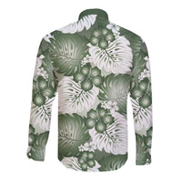Sage Green Aloha Hawaii Long Sleeve Button Shirt Monstera Hibiscus Plumeria Seamless Vibes LT14 - Polynesian Pride