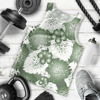 Sage Green Aloha Hawaii Men Tank Top Monstera Hibiscus Plumeria Seamless Vibes LT14 - Polynesian Pride