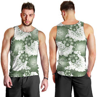 Sage Green Aloha Hawaii Men Tank Top Monstera Hibiscus Plumeria Seamless Vibes LT14 - Polynesian Pride