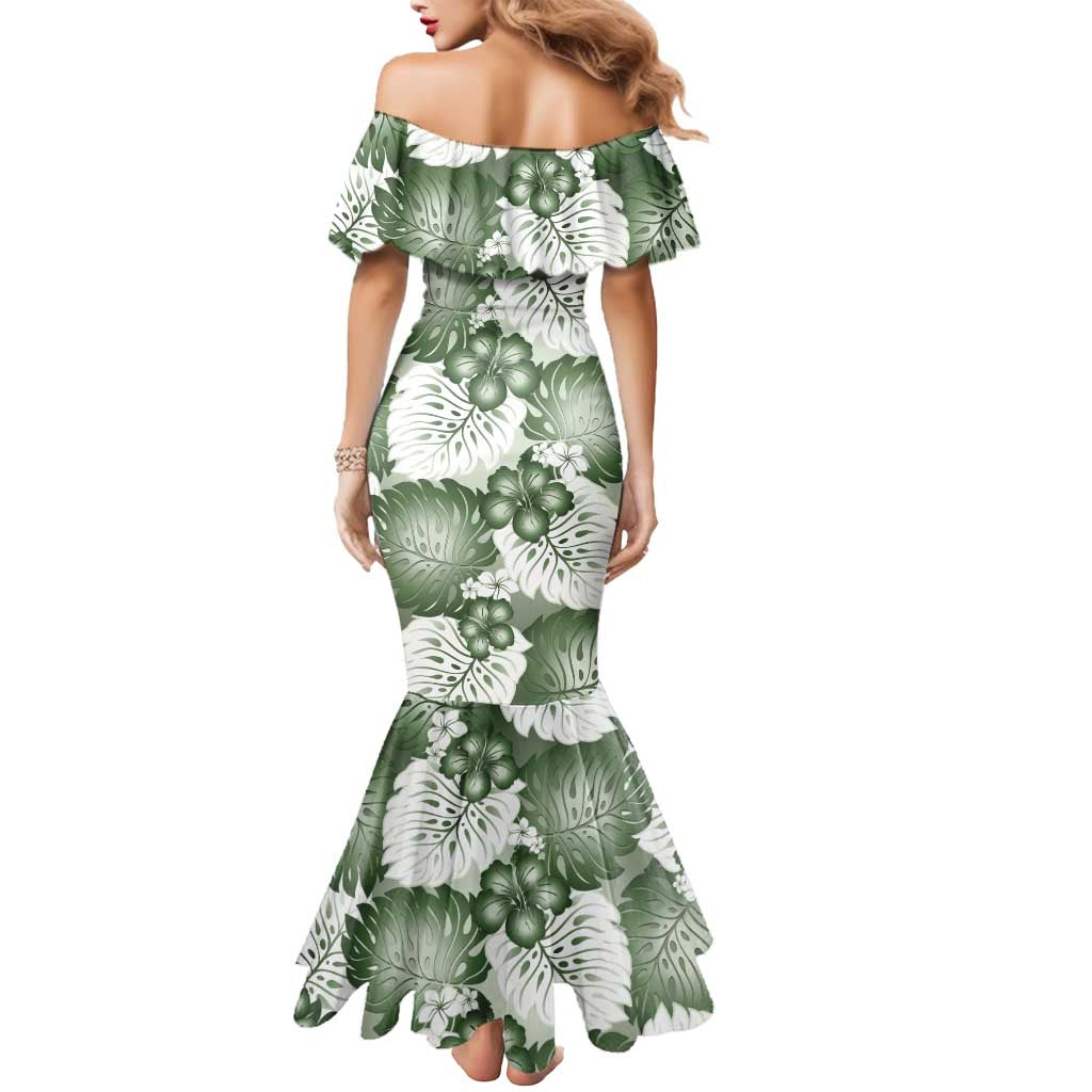 Sage Green Aloha Hawaii Mermaid Dress Monstera Hibiscus Plumeria Seamless Vibes - Polynesian Pride