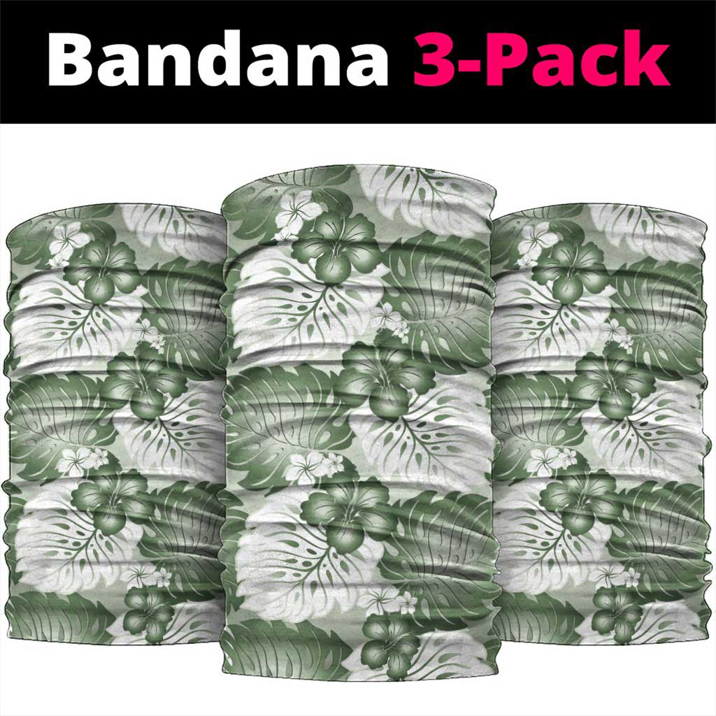 Sage Green Aloha Hawaii Neck Gaiter Monstera Hibiscus Plumeria Seamless Vibes LT14