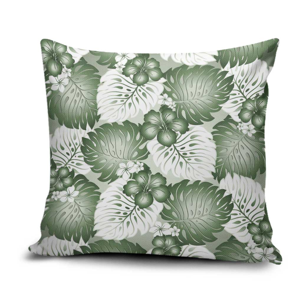 Sage Green Aloha Hawaii Pillow Cover Monstera Hibiscus Plumeria Seamless Vibes - Polynesian Pride