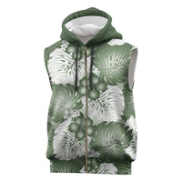 Sage Green Aloha Hawaii Sleeveless Zip Hoodie Monstera Hibiscus Plumeria Seamless Vibes - Polynesian Pride