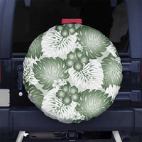 Sage Green Aloha Hawaii Spare Tire Cover Monstera Hibiscus Plumeria Seamless Vibes - Polynesian Pride