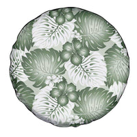 Sage Green Aloha Hawaii Spare Tire Cover Monstera Hibiscus Plumeria Seamless Vibes - Polynesian Pride