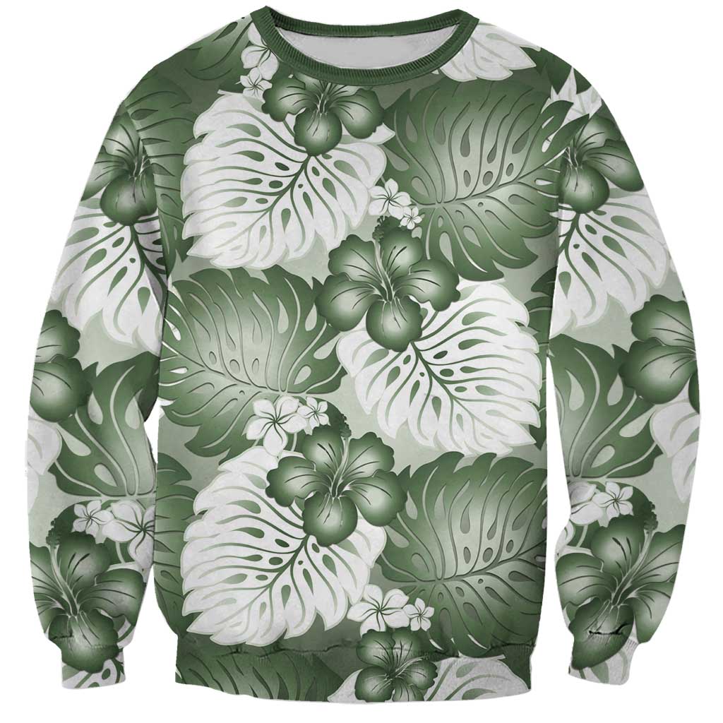 Sage Green Aloha Hawaii Sweatshirt Monstera Hibiscus Plumeria Seamless Vibes LT14 Unisex Sage Green - Polynesian Pride
