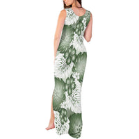 Sage Green Aloha Hawaii Tank Maxi Dress Monstera Hibiscus Plumeria Seamless Vibes - Polynesian Pride