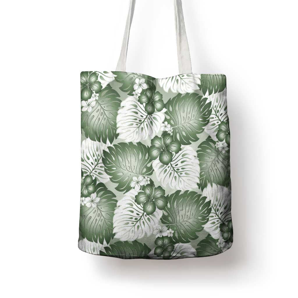 Sage Green Aloha Hawaii Tote Bag Monstera Hibiscus Plumeria Seamless Vibes - Polynesian Pride