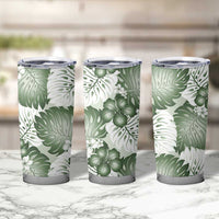 Sage Green Aloha Hawaii Tumbler Cup Monstera Hibiscus Plumeria Seamless Vibes - Polynesian Pride