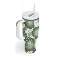 Sage Green Aloha Hawaii Tumbler With Handle Monstera Hibiscus Plumeria Seamless Vibes - Polynesian Pride