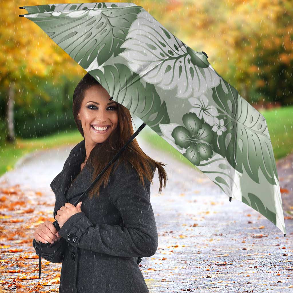 Sage Green Aloha Hawaii Umbrella Monstera Hibiscus Plumeria Seamless Vibes - Polynesian Pride