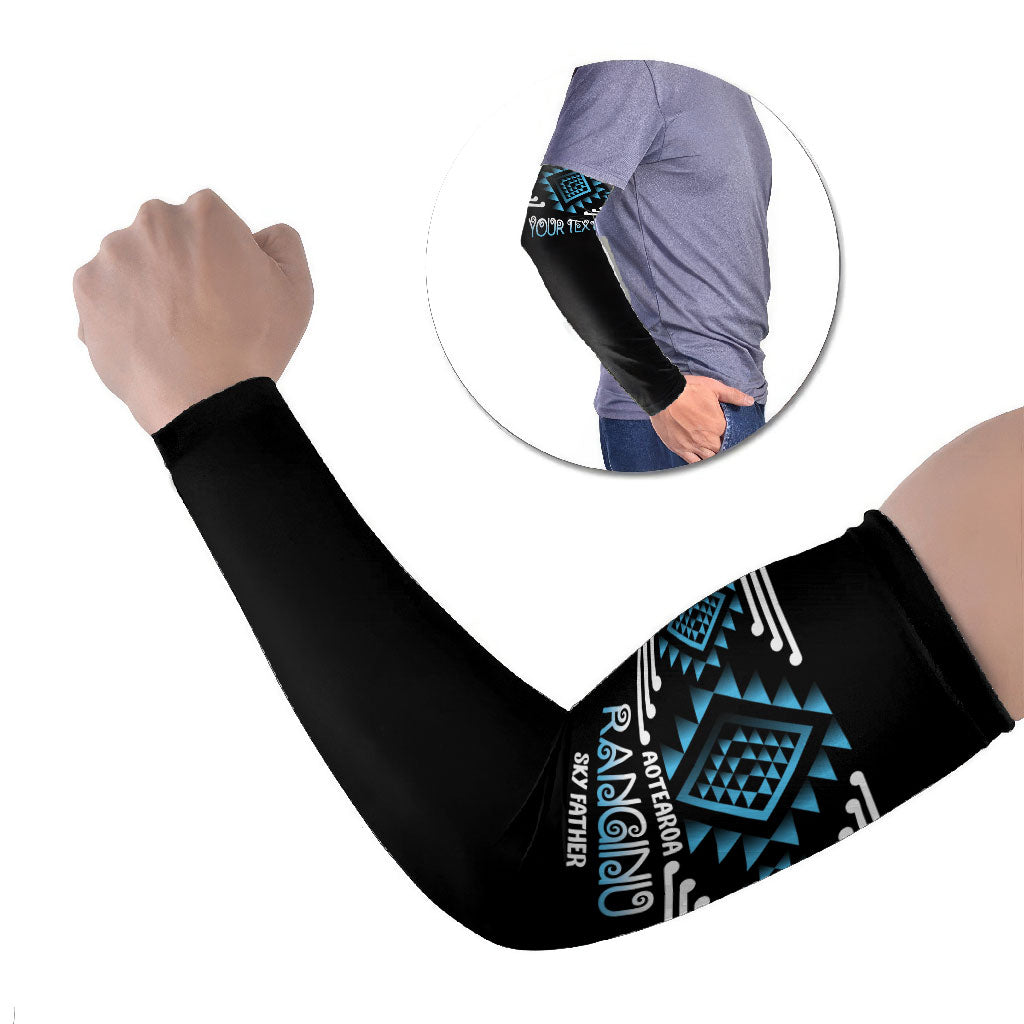 Aotearoa Atua Ranginui Personalised Arm Sleeves Maori Sky Father Taniko Motifs LT14 Set of 2 Blue - Polynesian Pride