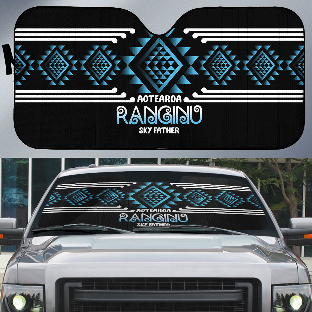 Aotearoa Atua Ranginui Auto Sun Shade Maori Sky Father Taniko Motifs LT14 Blue - Polynesian Pride