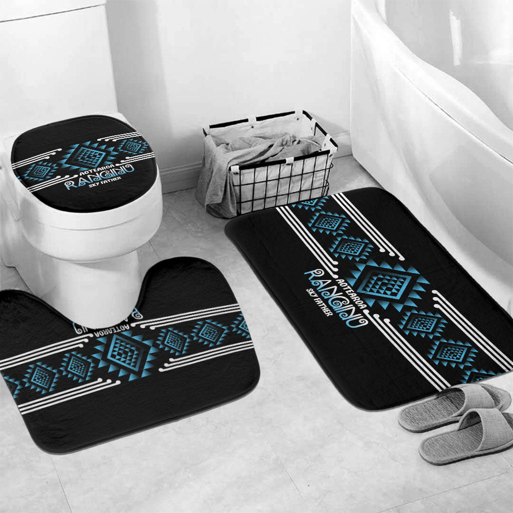 Aotearoa Atua Ranginui Bathroom Set Maori Sky Father Taniko Motifs LT14 Mat Set Only (3 pcs) One Size Blue - Polynesian Pride