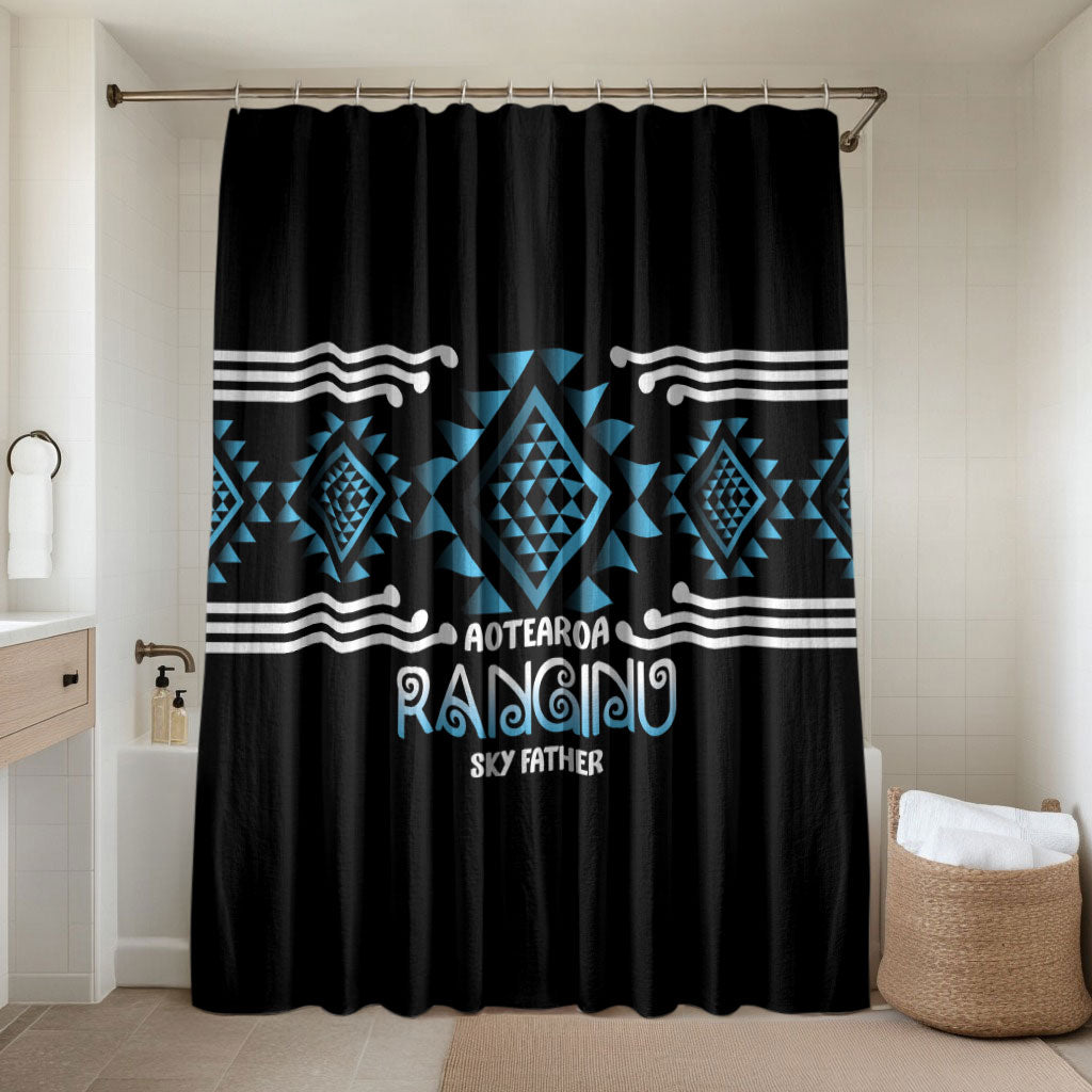 Aotearoa Atua Ranginui Bathroom Set Maori Sky Father Taniko Motifs LT14 Shower Curtain Only Blue - Polynesian Pride