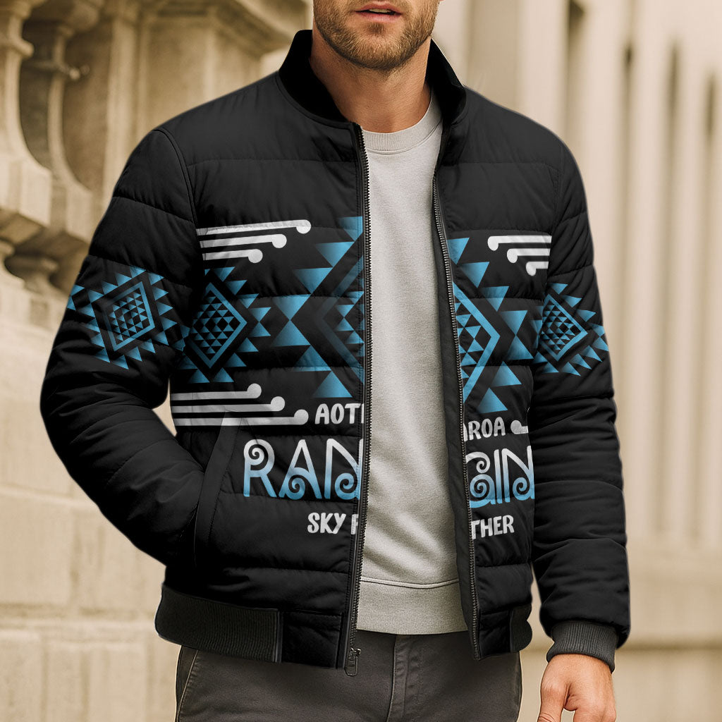 Aotearoa Atua Ranginui Personalised Bomber Puffer Jacket Maori Sky Father Taniko Motifs LT14 - Polynesian Pride
