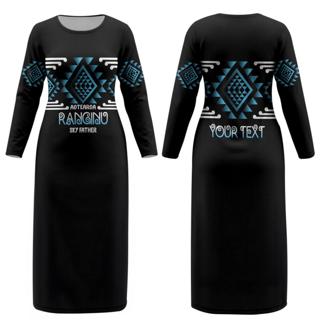 Aotearoa Atua Ranginui Personalised Couples Matching Long Sleeve Bodycon Dress and Long Sleeve Button Shirt Maori Sky Father Taniko Motifs LT14 - Polynesian Pride