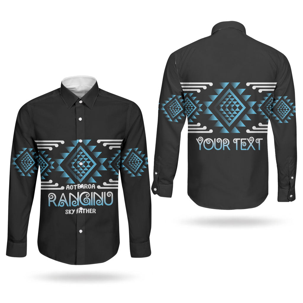 Aotearoa Atua Ranginui Personalised Couples Matching Off The Shoulder Long Sleeve Dress and Long Sleeve Button Shirt Maori Sky Father Taniko Motifs LT14 - Polynesian Pride