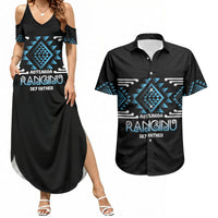 Aotearoa Atua Ranginui Personalised Couples Matching Summer Maxi Dress and Hawaiian Shirt Maori Sky Father Taniko Motifs LT14 Blue - Polynesian Pride