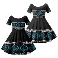 Aotearoa Atua Ranginui Personalised Family Matching Mermaid Dress and Hawaiian Shirt Maori Sky Father Taniko Motifs LT14 Daughter's Dress Blue - Polynesian Pride