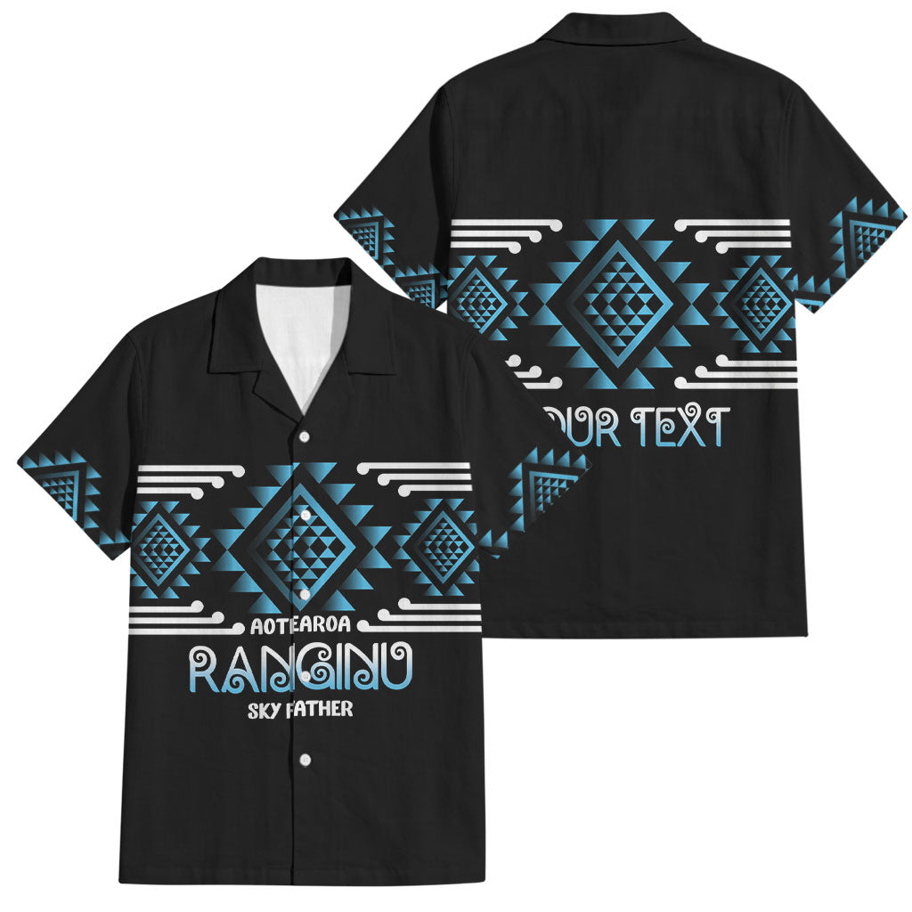 Aotearoa Atua Ranginui Personalised Family Matching Short Sleeve Bodycon Dress and Hawaiian Shirt Maori Sky Father Taniko Motifs LT14 Dad's Shirt - Short Sleeve Blue - Polynesian Pride