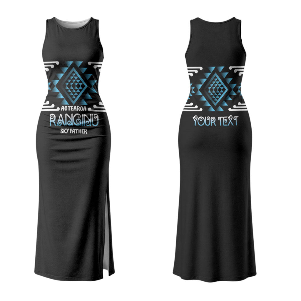 Aotearoa Atua Ranginui Personalised Family Matching Tank Maxi Dress and Hawaiian Shirt Maori Sky Father Taniko Motifs LT14 Mom's Dress Blue - Polynesian Pride