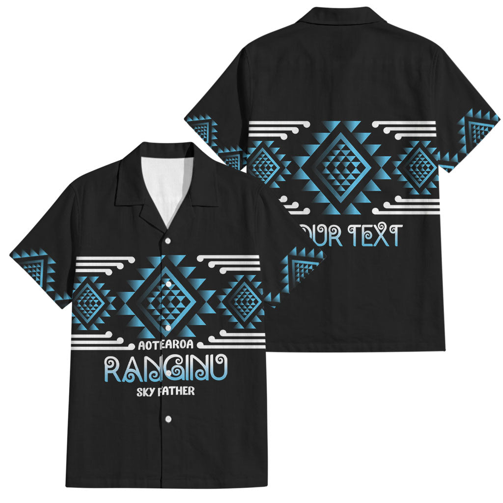 Aotearoa Atua Ranginui Personalised Family Matching Tank Maxi Dress and Hawaiian Shirt Maori Sky Father Taniko Motifs LT14 Dad's Shirt - Short Sleeve Blue - Polynesian Pride
