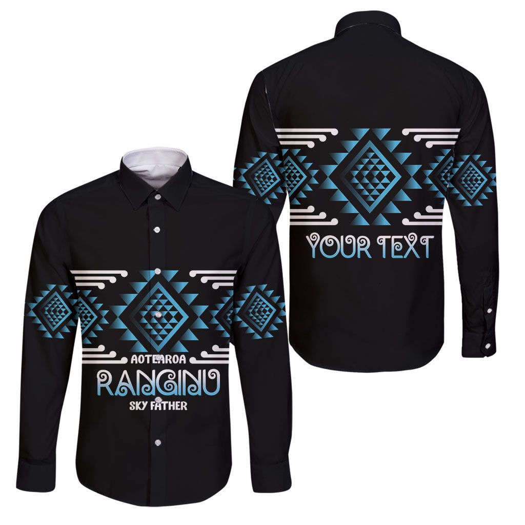 Aotearoa Atua Ranginui Personalised Family Matching Tank Maxi Dress and Hawaiian Shirt Maori Sky Father Taniko Motifs LT14 Dad's Shirt - Long Sleeve Blue - Polynesian Pride