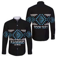Aotearoa Atua Ranginui Personalised Family Matching Tank Maxi Dress and Hawaiian Shirt Maori Sky Father Taniko Motifs LT14 Dad's Shirt - Long Sleeve Blue - Polynesian Pride