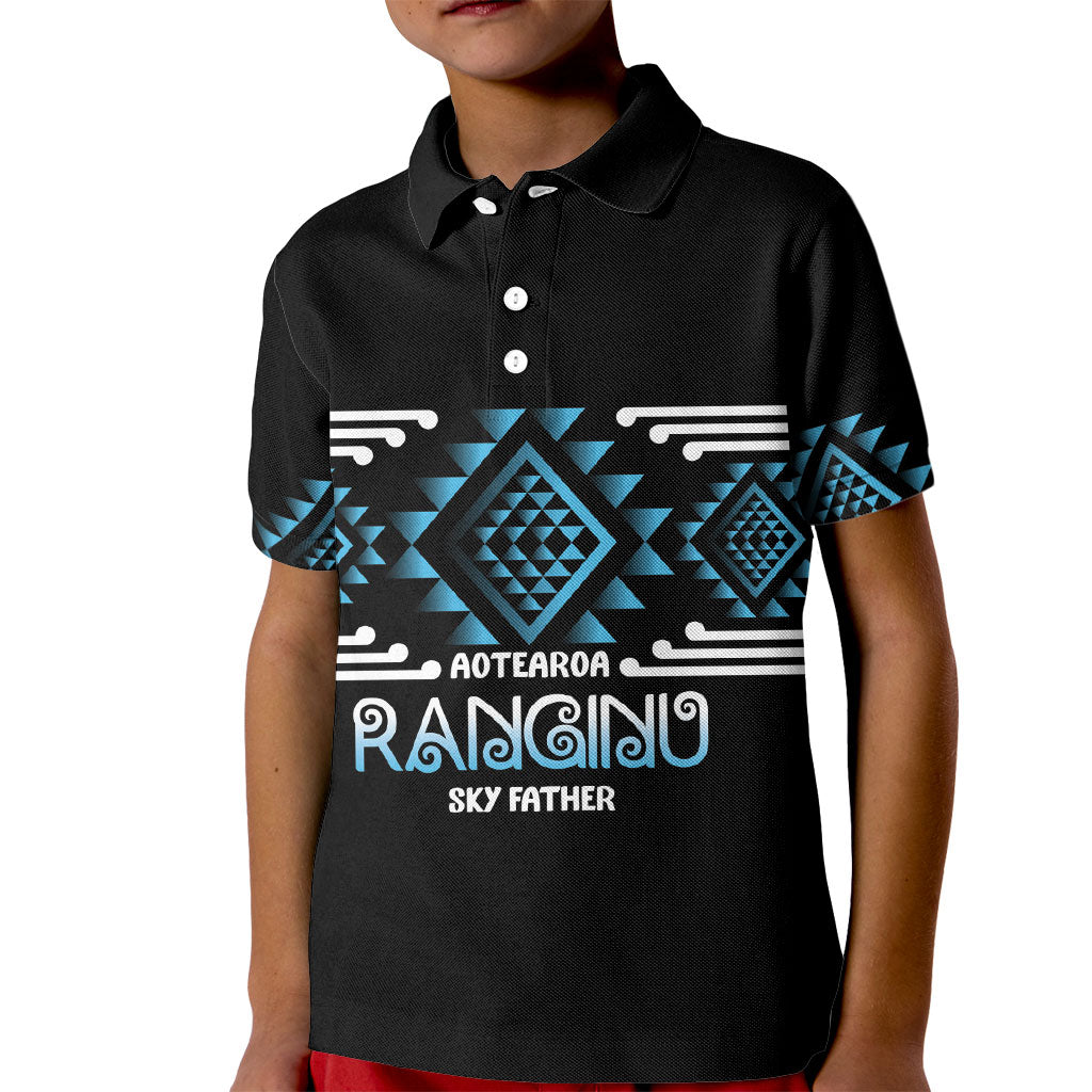 Aotearoa Atua Ranginui Personalised Kid Polo Shirt Maori Sky Father Taniko Motifs LT14 Kid Blue - Polynesian Pride
